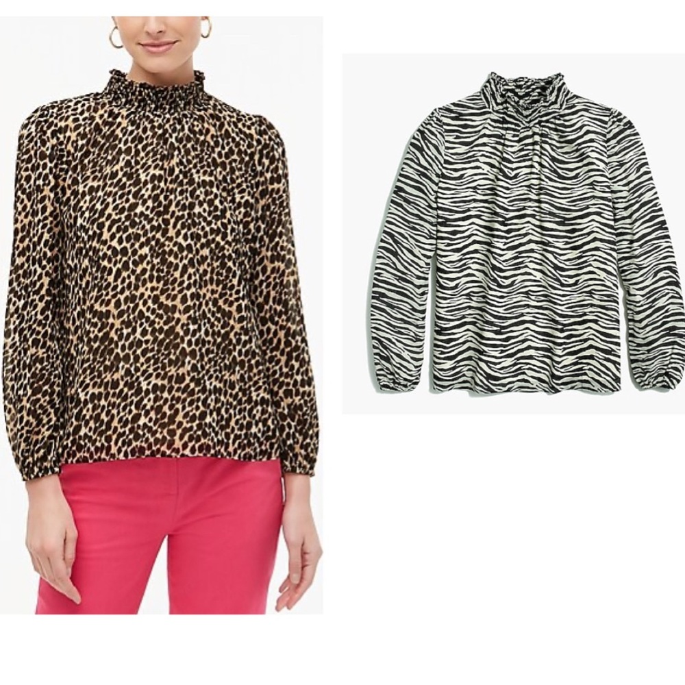 J. Crew Zebra Long Sleeve Mock-neck Top - Picture 1 of 7